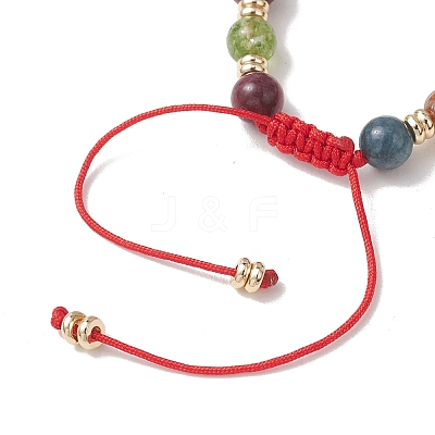 2Pcs Adjustable Natural Green Jade Imitation Tourmaline & Brass Beads Braided Bead Bracelets for Women BJEW-JB13542-02-1