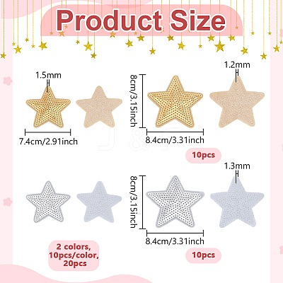 40Pcs 4 Styles Star Iron on/Sew on PVC Sequins Patches PATC-NB0001-33-1