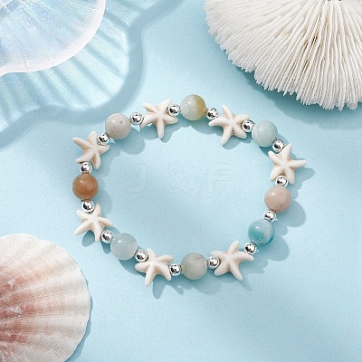Natural & Synthetic Mixed Gemstone Beaded Stretch Bracelet BJEW-JB09516-02-1