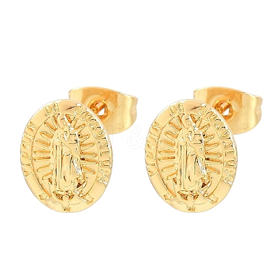 Religion Brass Stud Earrings EJEW-F405-23G-1