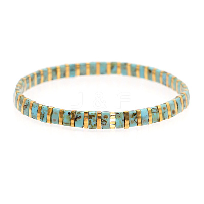 Bohemian Style Rainbow Tila Glass Bead Woven Stripe Bracelet for Women HA7493-1-1