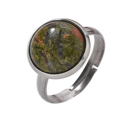 Half Round Natural & Synthetic Gemstone Finger Rings RJEW-M062-01P-23-1