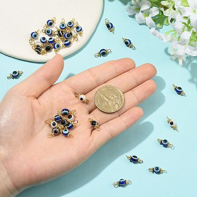 20Pcs Resin Evil Eye Round Bead with 304 Stainless Steel Connector Charms PALLOY-FS00071-01-1