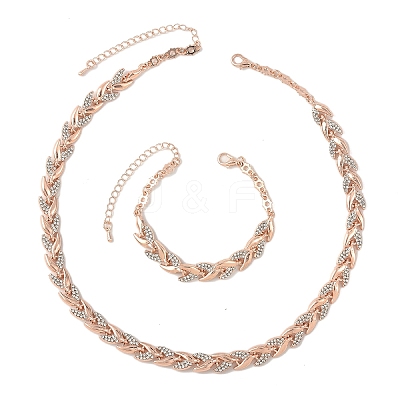 Alloy Crystal Rhinestone Leaf Link Chain Necklaces & Bracelets Sets SJEW-YWC0002-01RG-1