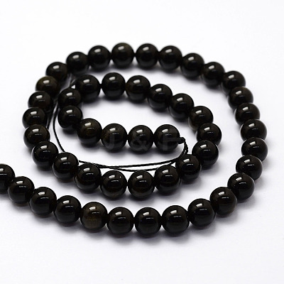 Natural Golden Sheen Obsidian Beads Strands G-F364-08-6mm-1