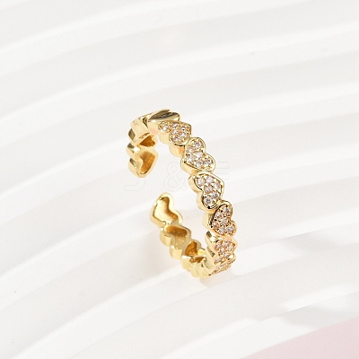Brass Micro Pave Cubic Zirconia Cuff Rings for Women RJEW-F182-03G-1