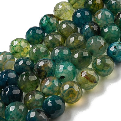 Faceted Natural Dragon Veins Agate Beads Strands G-F447-12mm-P04-1