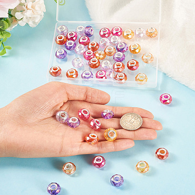 50Pcs 5 Colors Baking Paint Transparent Glass European Beads GPDL-SW0001-01-1