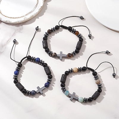 3Ocs Natural Mixed Gemstone Beads Braided Bead  Bracelets BJEW-JB13195-1