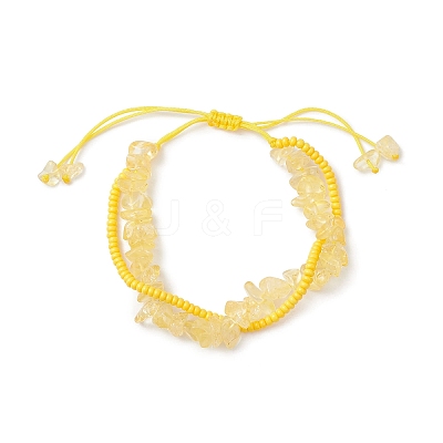 Handmade Glass Seed & Natural Citrine Chip Beads Braided Bead Bracelets BJEW-MZ00250-01-1