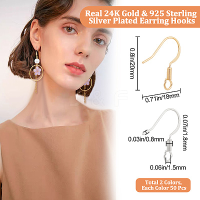 100Pcs 2 Colors Brass Earring Hooks KK-BBC0004-40-1