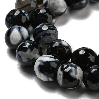 Dyed Natural Fire Crackle Agate Faceted Round Beads Strands G-E320C-8mm-08-1