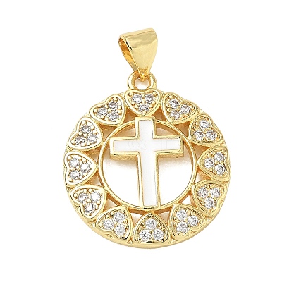 Religion Cross Brass Micro Pave Clear Cubic Zirconia Pendants CU-CBA83A6-03C-G02-1