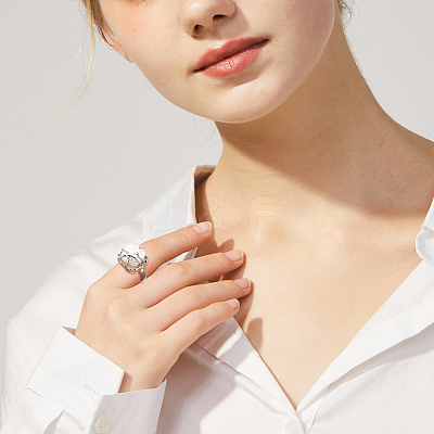 6Pcs 6 Styles Synthetic Moonstone & Cat Eye Open Cuff Rings Set RJEW-AN0001-09-1