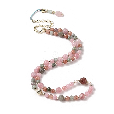 Natural Agate & Pearl &  Natural Rose Quartz Beaded Necklaces NJEW-L119-08G-1