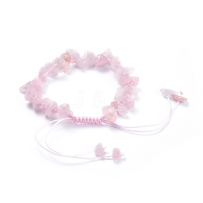 Adjustable Natural Rose Quartz Chip Beads Braided Bead Bracelets BJEW-JB04392-01-1