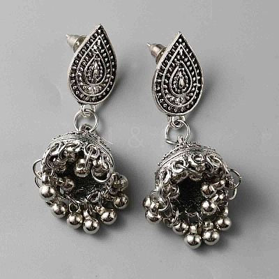 Zinc Alloy Teardrop with Bell Dangle Stud Earrings for Women EJEW-WH0013-77AS-1