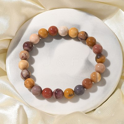Natural Mookaite Beaded Stretch Bracelets X-BJEW-Q692-52-8mm-1