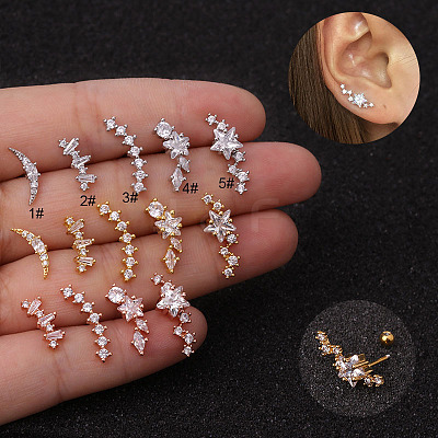 316L Surgical Stainless Steel Clear Cubic Zirconia Cartilage Earrings WG462E6-07-1