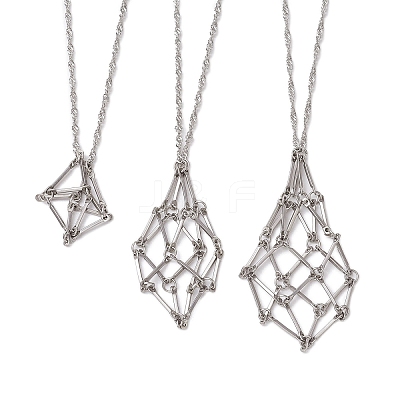 3Pcs 3 Sizes 304 Stainless Steel Singapore Chain Macrame Pouch Pendant Necklace Making SA-CJ982C-P-1