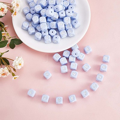 20Pcs Blue Cube Letter Silicone Beads 12x12x12mm Square Dice Alphabet Beads with 2mm Hole Spacer Loose Letter Beads for Bracelet Necklace Jewelry Making JX434A-1