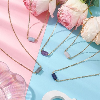 Natural Amethyst/Rose Quartz/Tiger Eye/Amazonite/Sodalite Faceted Column Pendant Necklaces NJEW-JN05133-02-1