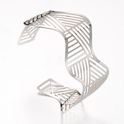 Tarnish Resistant 304 Stainless Steel Filigree Cuff Bangles STAS-S060-13-1