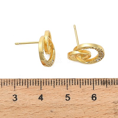 Flat Round Brass Micro Pave Clear Cubic Zirconia Stud Earring Findings KK-D102-09G-1