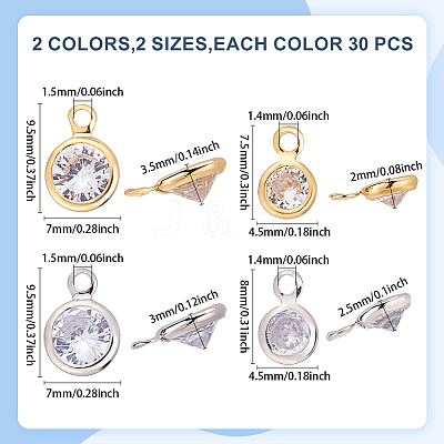 60Pcs Brass & Alloy Edge & Loop Micro Pave Clear Cubic Zirconia Charms FIND-ME0001-37-1