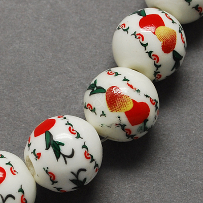 Floral Printed Porcelain Beads PORC-Q199-8mm-14-1