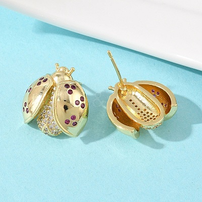 Brass Micro Pave Cubic Zirconia Stud Earrings EJEW-F400-03C-G-1