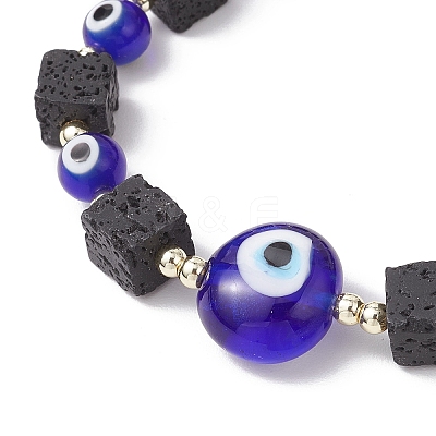 Natural Lava Rock & Handmade Lampwork Beads Stretch Bracelets BJEW-JB11984-04-1