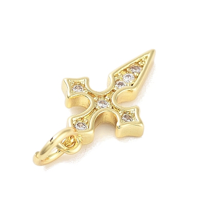 Cross Rack Plating Brass Clear Cubic Zirconia Pendants KK-M293-18G-1