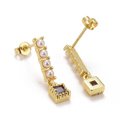 Rack Plating Brass Micro Pave Cubic Zirconia Stud Earrings EJEW-F278-02-G-1