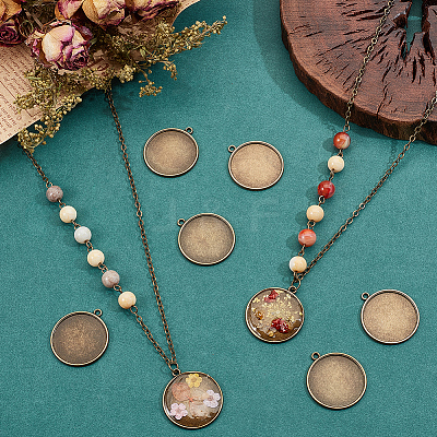 50Pcs Flat Round Alloy Pendant Cabochon Settings TIBEP-SC0002-90-1