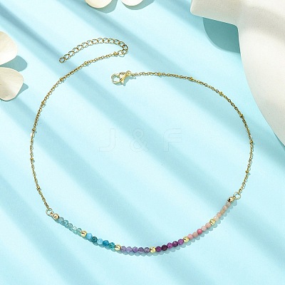 Natural Rhodonite & Apatite & Amethyst & Ruby & Sunstone Faceted Round Beaded 304 Stainless Steel Satellite Chain Necklaces NJEW-JN06151-1