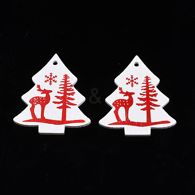 Christmas Theme Spray Painted Wood Pendants WOOD-N005-53A-1