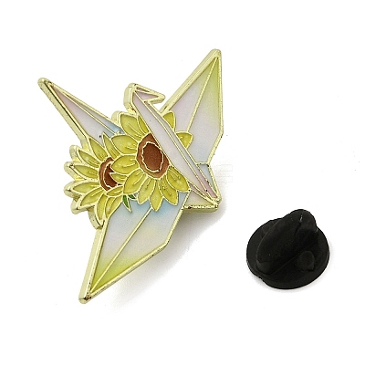 Paper Crane & Sunflower Alloy Enamel Pin Backs for Clothes for Women JEWB-F043-02C-1