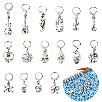 32Pcs 16 Style Alloy Pendant Locking Stitch Markers HJEW-CJ00044-1