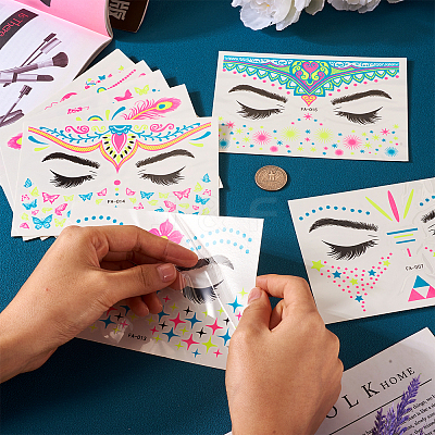 9 Sheets 9 Style Creative Fluorescent Face Tattoo Paper Stickers STIC-TA0002-01-1