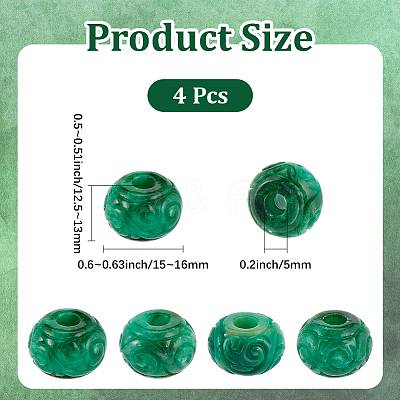 4Pcs Natural Myanmar Jade/Burmese Jade Carved European Beads G-PA0002-44-1