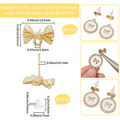 60Pcs Bowknot Alloy Stud Earring Findings FIND-BBC0004-63B-1