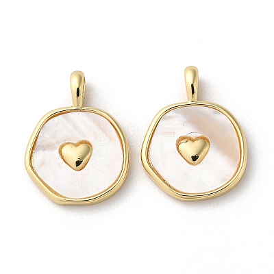 Rack Plating Brass Pendants with Natural Shell KK-K332-40G-1