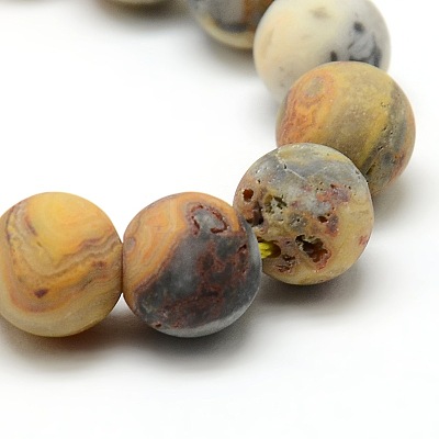 Frosted Natural Crazy Lace Agate Round Bead Strands G-M063-10mm-02-1
