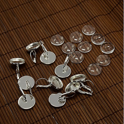 Clear Domed Glass Cabochon Cover and Brass Leverback Earring Settings for DIY DIY-X0160-S-RS-1