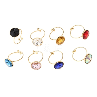 304 Stainless Steel with Glass Cuff Rings for Women RJEW-K309-41C-1