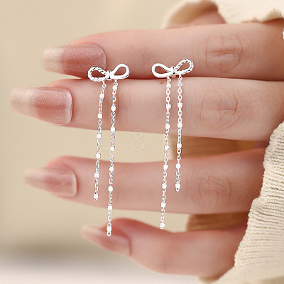 Bowknot 925 Sterling Silver Tassel Stud Earrings FS-WGF533A-01-1