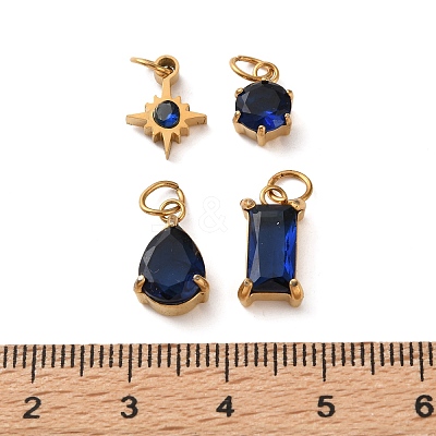 4Pcs 4 Styles 304 Stainless Steel & Glass Pendants GL-CBAC8BB-01G-09-1