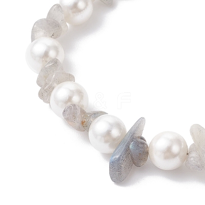 Natural Labradorite Chip & Glass Shell Round Beaded Bracelets BJEW-JB12317-03-1