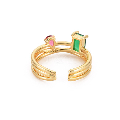 Teardrop Rectangle Glass Open Cuff Ring RJEW-S049-013G-1